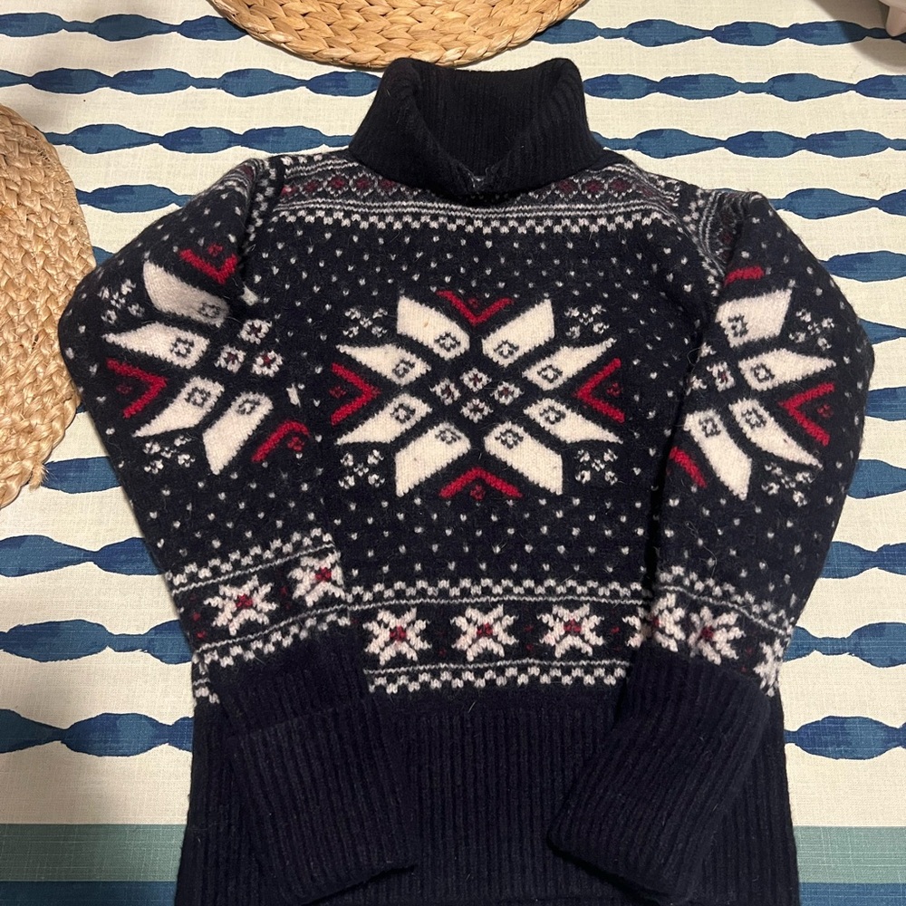 Ralph Lauren Navy Fair Isle Turtleneck Sweater with White & Red Accents